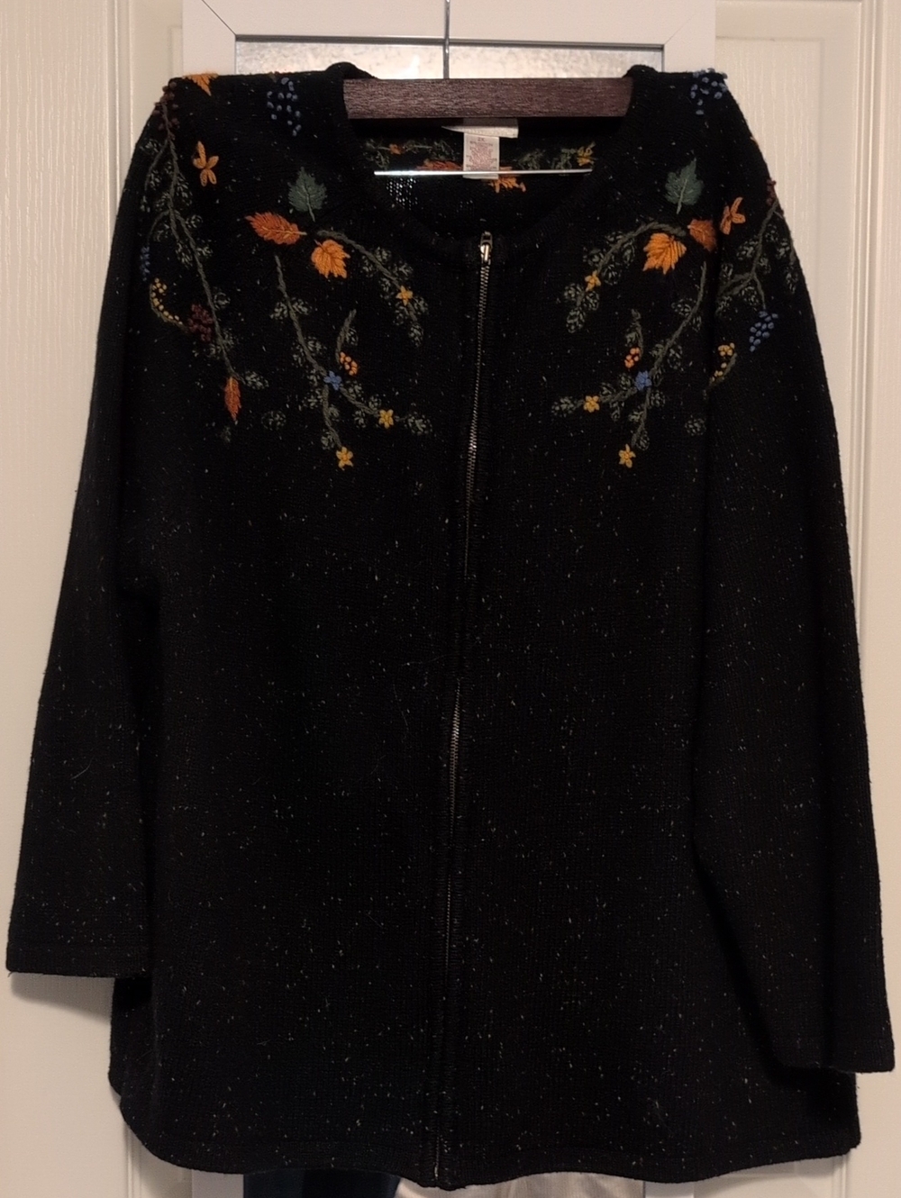 Carroll Ried Black Embroidered Zip-Front Cardigan